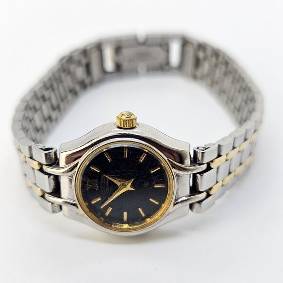 VTG Citizen Women's Watch 17MM Black Dial Two Tone Bracelet 5.75" New Battery - Picture 1 of 12